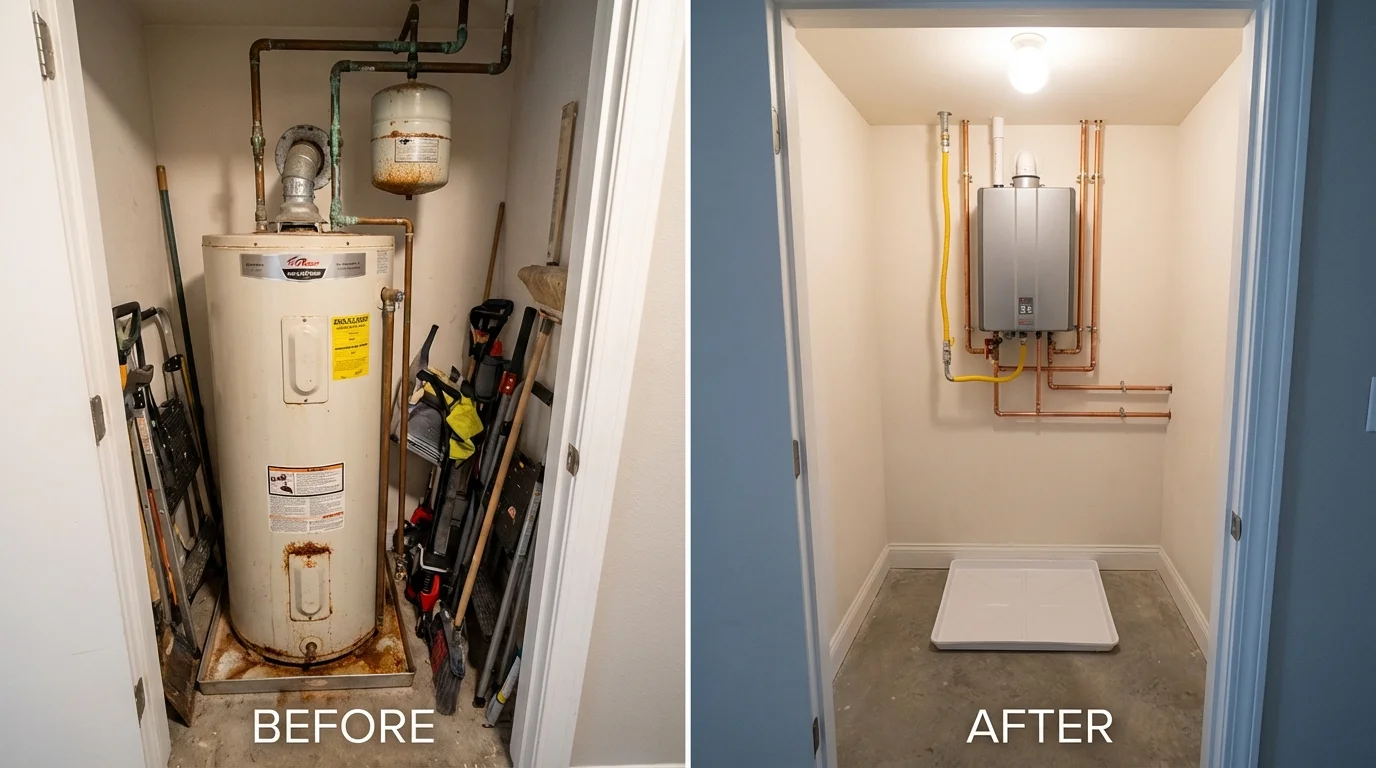 Tank water heater versus wall-mounted tankless unit comparison for Hightstown, NJ homeowners