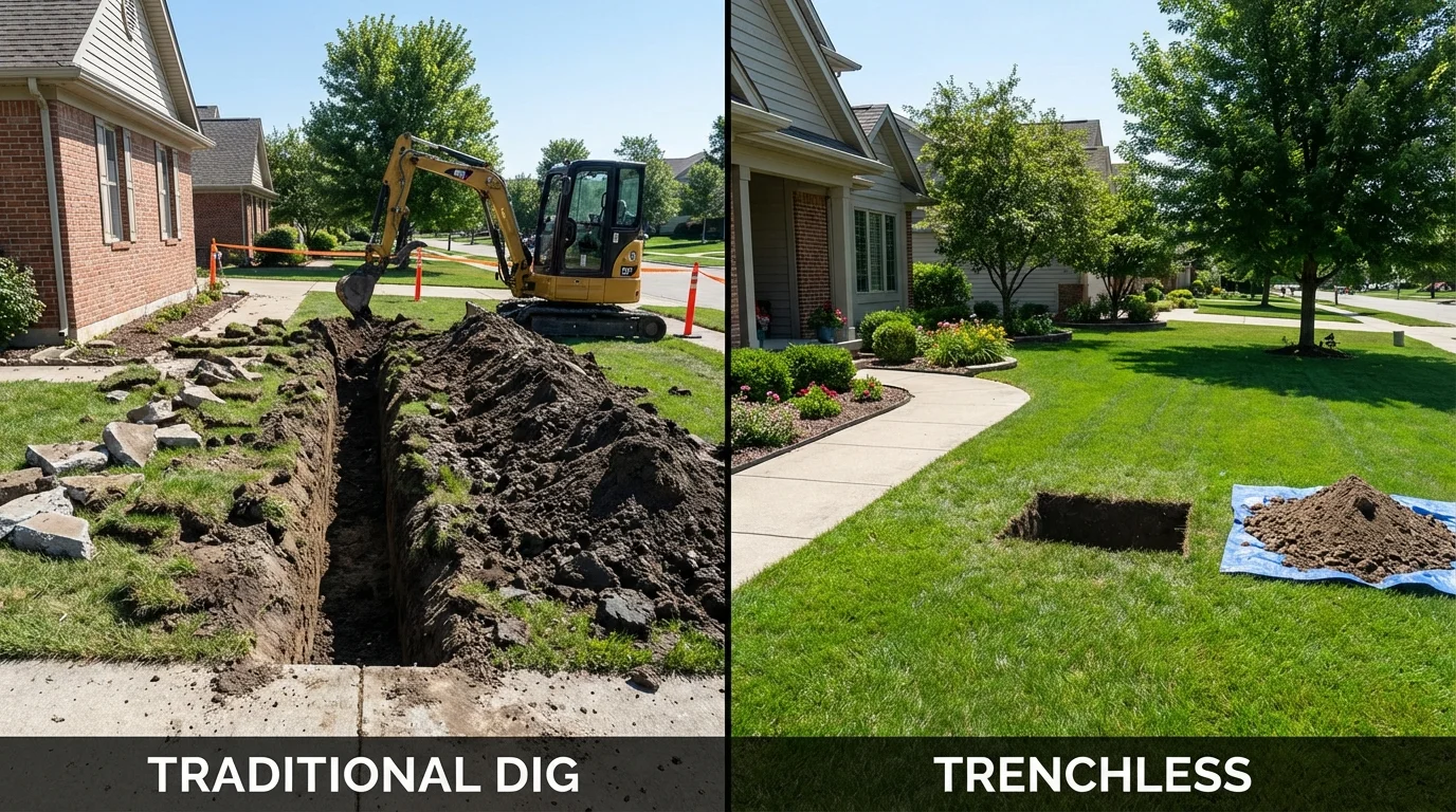 Trenchless sewer repair with minimal yard damage versus traditional excavation in Hightstown, NJ